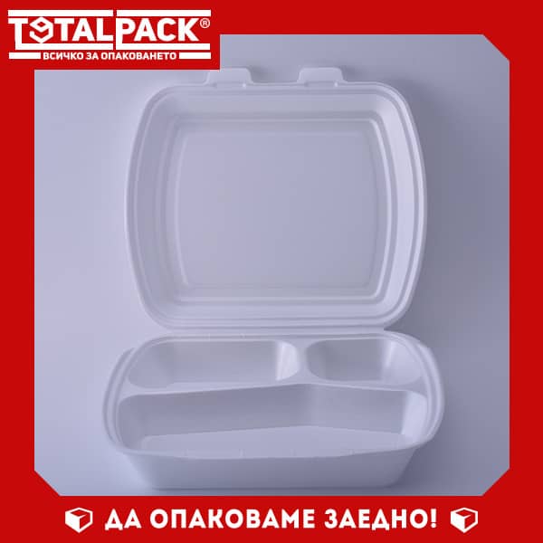 Styrofoam box with three compartments